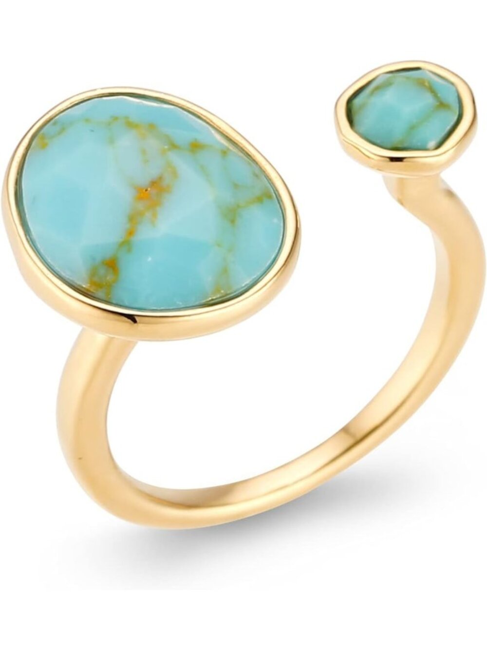 14K Gold-Plated Statement Ring with Simulated Blue Turquoise Gemstone, Boho Chic